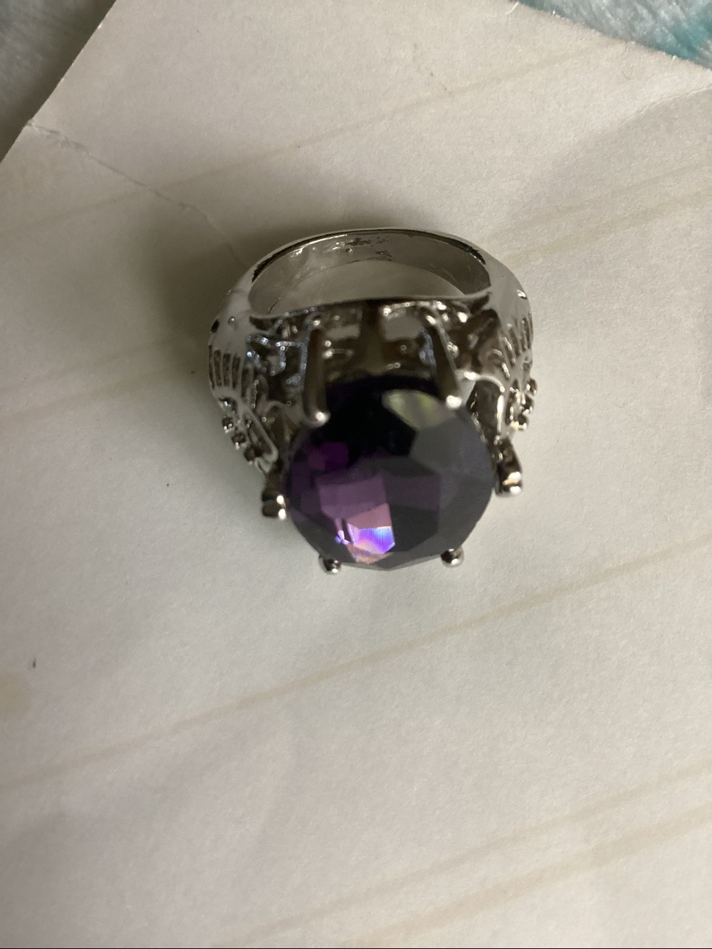 Sterling Silver Cocktail Ring with Deep Purple Oval Stone